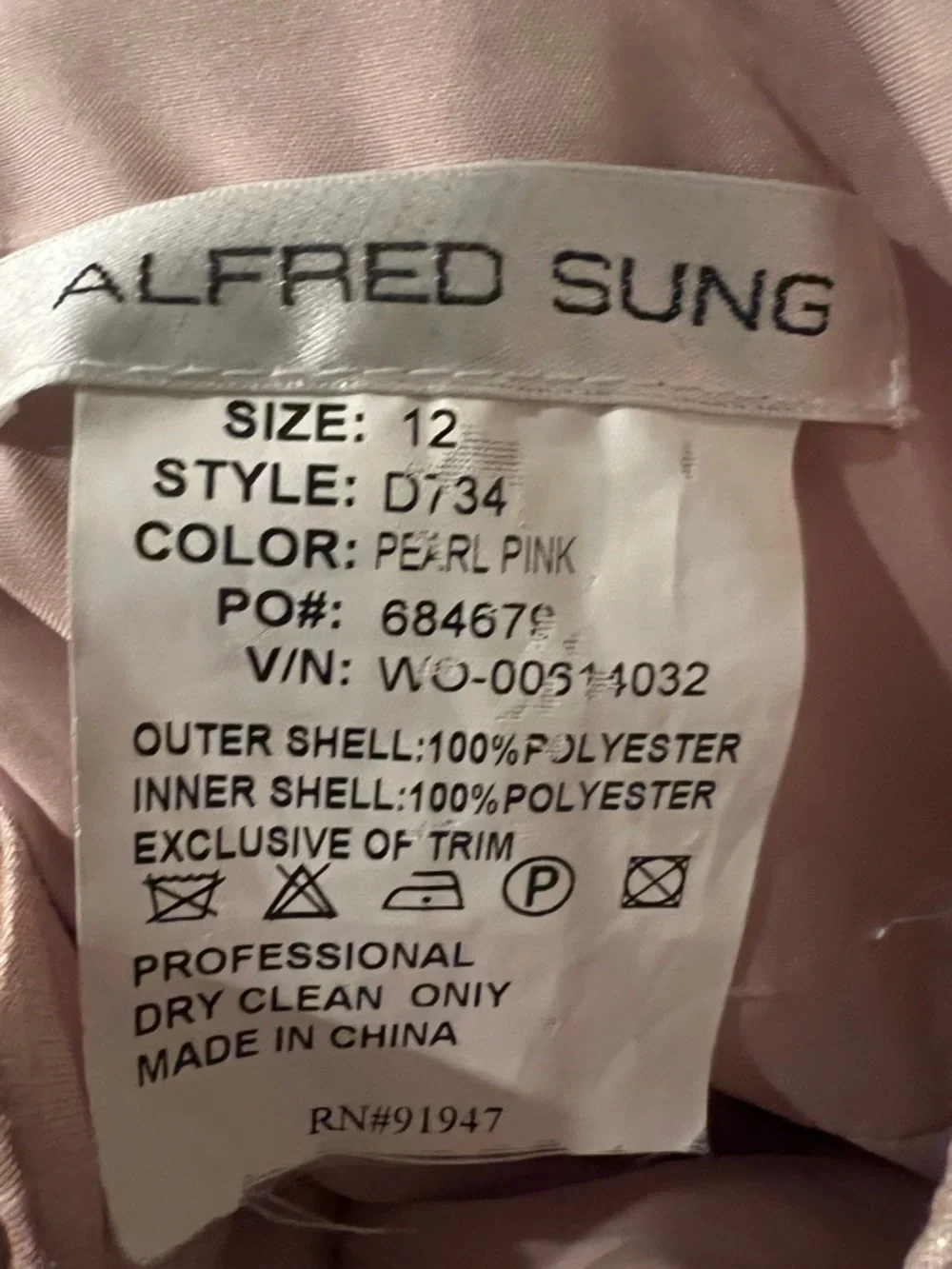 ALFRED SUNG SZ 12 Pearl Pink Gown - Picture 3 of 6